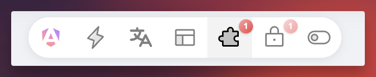 The floating toolbar: a pill of seven icons, two of them carrying a red count badge.
